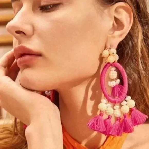 PINK Tassel Drop Earrings - Picture 4 of 9